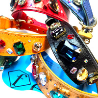 Luxuriöses Echtes Leder Straußenmuster Haustier-Halsband mit Diamanten-Besatz für Hunde und Katzen Modisches Verstellbares Welpen-Halsband