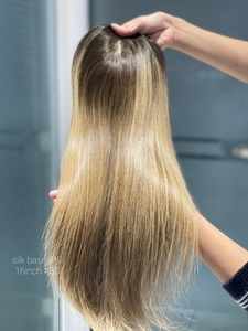 Base grande 6*7 Topper capelli umani in seta ebrea con radici nere con evidenziazione marrone per donne bianche - Product Image 3