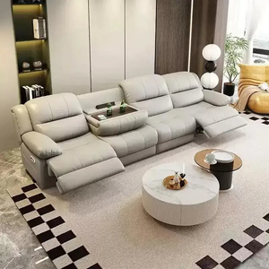 Gray Reclining Leather Sectional Sofa Modern L Shaped Living Room Sofa with Cup Holders - Product Image 3