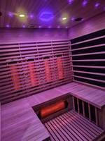 Ruang Sauna Inframerah Jauh dengan Pintu Kaca, Rangka Kayu, dan Speaker Terintegrasi untuk Penggunaan di Rumah