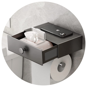 <span class=keywords><strong>Porta</strong></span> <span class=keywords><strong>carta</strong></span> <span class=keywords><strong>igienica</strong></span> autoadesiva moderna in lega di alluminio con mensola <span class=keywords><strong>e</strong></span> cassetto nascosto per il bagno - Product Image 1