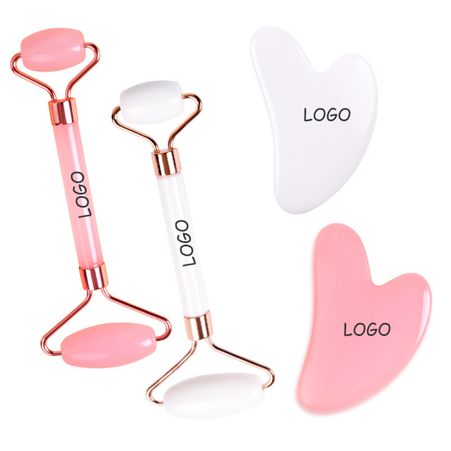 Private Label Custom Logo Face Head Neck Spa Massager Facial Massage Roller and Guasha Set
