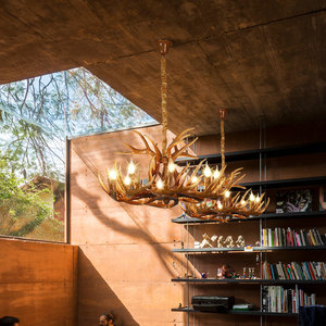 Lustre en forme <span class=keywords><strong>de</strong></span> corne <span class=keywords><strong>de</strong></span> cerf <span class=keywords><strong>de</strong></span> style industriel américain, finition marron/blanc, construction en résine et métal, CRI élevé 90, faisceau à 360° - Product Image 4