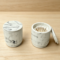 Pot de rangement décoratif en résine de luxe, fait main, à nervures verticales, avec couvercle, motif veine de marbre, pour cuisine, coton-tiges et cadeaux