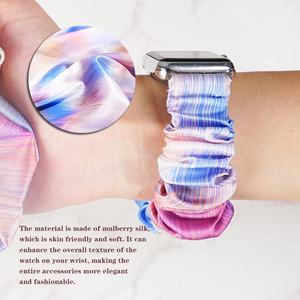 <span class=keywords><strong>Bracelet</strong></span> de montre intelligent élastique personnalisé avec impression, 100% soie de mûrier, ensemble de bracelets de montre et de chouchous - Product Image 5
