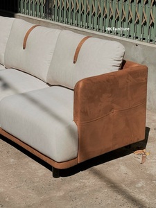 Modern Natural <b>Wood</b> Couch 2 Seater 220x85cm Foam Fabric <b>Sofa</b> Minimalist Vietnam Design - Product Image 4