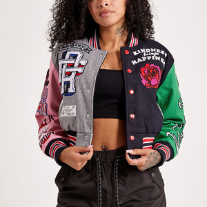 Nueva Chaqueta Varsity de Lona para Mujer, Elegante, Manga Larga, Largo Regular, Uso Casual, Color Personalizado, Cálida, Transpirable, Estampada - Product Image 1