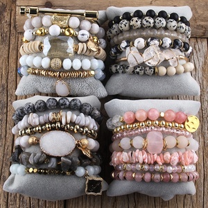 Đàn hồi Boho đá quý đồ trang sức đá quý tự nhiên tinh thể thủy tinh hợp kim vít chủ đề druzy <span class=keywords><strong>Bangle</strong></span> 6 cái căng ngăn xếp Vòng tay bộ - Product Image 6