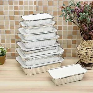 Hot Meal Packaging Aluminum Food Container Rectangle Foil Tray Take Out Containers