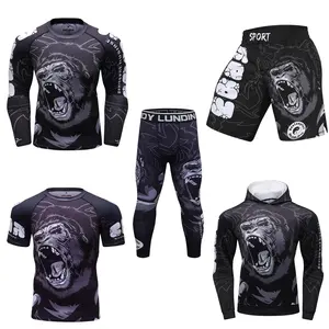 All over sublimation printing mma bjj t shirt rash guard shorts leggings hoodies sets custom logo graphic sportswear