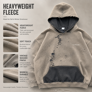 Sudadera con capucha de algodón denso con efecto desgastado, deshilachada, de corte holgado, con <span class=keywords><strong>forro</strong></span> <span class=keywords><strong>polar</strong></span> grueso y ribetes. - Product Image 4