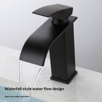 Robinet de lavabo cascade transfrontalier en céramique simple, chaud et froid, double usage, en acier inoxydable noir, à large ouverture