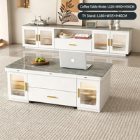 Table basse multifonctionnelle 2-en-1 pliable et mobile, table à manger polyvalente moderne avec plateau en verre, convertible pour salon