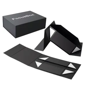 FocusBox индивидуальный логотип, жесткая бумага, Большая складная упаковка, складная Подарочная коробка с ленточной ручкой