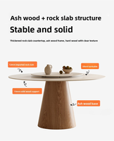 Table de salle à manger ronde en bois massif et dalle de roche de style crème-Blanc pur avec plateau tournant, table à manger minimaliste moderne en marbre
