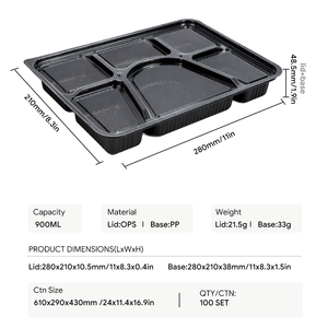 ถาดอาหาร PP 6 ช่องพร้อมฝาใส OPS กล่องเบนโตแบบใช้แล้วทิ้ง ปลอดสาร BPA ใช้กับไมโครเวฟได้ สำหรับอาหารแบบกลับบ้าน รับทำโลโก้ตามสั่ง - Product Image 2