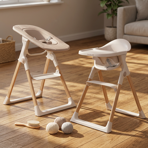 Chaise haute pliable facilement pour bébé et chaise d'alimentation réglable en bois, mobilier enfant peu encombrant, chaises hautes et rehausseurs - Product Image 1