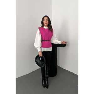 Conjunto de Camisa y Poncho con Cinturón Color Fucsia para Mujer al por Mayor, Chalecos y Cinturones - Product Image 3