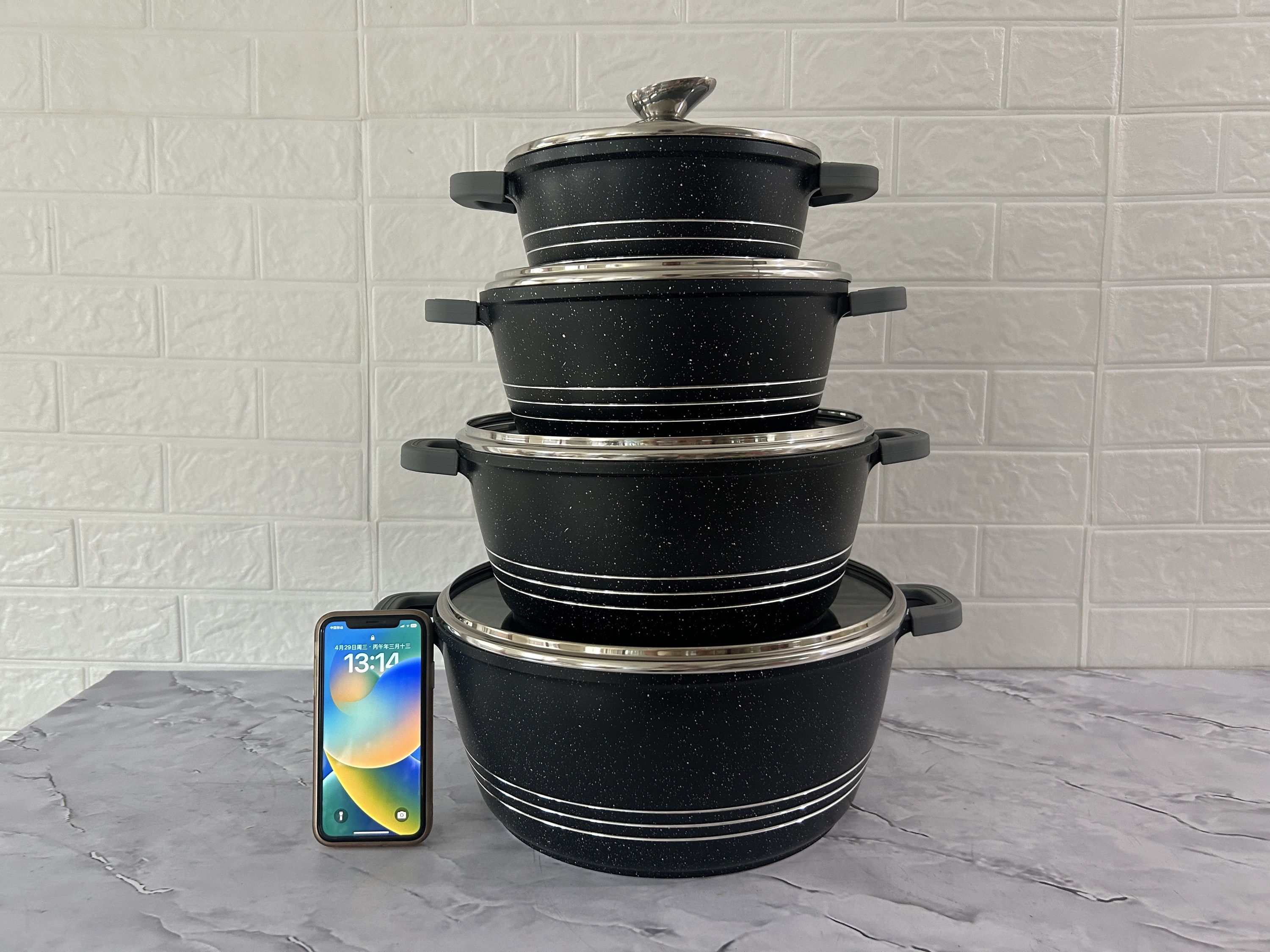 20 24 28 32 36 40 44CM 7PCS Nonstick Granite Coating Cookware Set Black Aluminum Pots Big Pot Black Cookware Sets · image 3