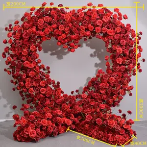 H0642 arc rouge en forme de coeur fleur de rose artificielle florale en soie fleur coureur mariage goutte arrière décoration arc fleur pour arc mariage