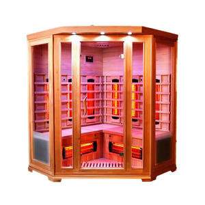 Cabine de Sauna en Bois Massif à Infrarouge Lointain, d'Angle Intérieur, pour 3-4 Personnes, Idéale pour Gym et Spa - Product Image 1