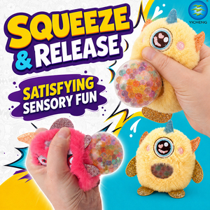 Balle anti-stress en peluche monstre, jouet sensoriel doux avec perles scintillantes, nouveauté jouet compressible pour enfant - Product Image 2