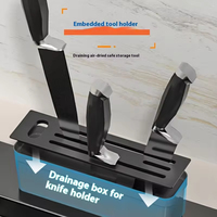 Évier de cuisine encastré à cuve unique en acier inoxydable 201/304 fait main, finition brossée, avec robinet cascade et porte-couteaux multifonctionnel
