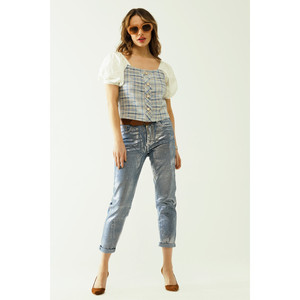 Jeans Skinny Blu con Finitura Metallizzata in Lavaggio Chiaro - Product Image 2