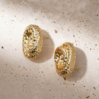 Boucles d'oreilles ovales plaquées or tendance, clous à motif tourbillon en relief, forme de coquillage abstraite pour femme, bijoux de soirée