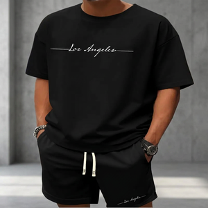 Men's Casual Summer <b>Knitted</b> T-Shirt Shorts <b>Set</b> 3D Digital Printing Polyester/Cotton 180g Quick Dry Comfortable Pockets Great - Product Image 3