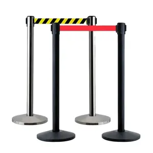 Retractable Belt Barrier Stand Retractable Black Metal Stanchions
