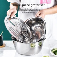 Ensemble de cuisine 3-en-1 en acier inoxydable / Râpe intégrée multifonctionnelle avec filtre et bol mélangeur / Pour laver et couper les fruits et légumes 26cm