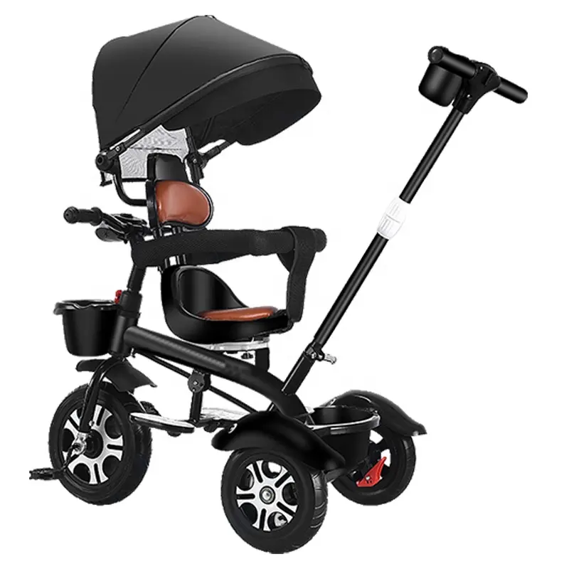 Tricycle led 3 roues en caoutchouc de haute qualité, 4 pièces, jouets 3 1, tricycle pour enfants avec pédale, rotation de 360 degrés avec poignée de poussée, vente en gros