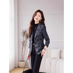 Women's Blazer Khaki Rose Print Slim Fit Spring Autumn Style 2025 Irregular Pattern 3D Effects With Label - Product Image 2