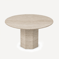 Table à manger en travertin de luxe personnalisée, design léger en pierre naturelle, piédestal, décoration de maison française, utilisation hôtelière
