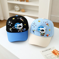 Casquette de baseball pour enfants Space Bear, 6 panneaux, style coréen, colorblock, en PVC, printemps/automne, avec étiquette en cuir, motif dessin animé