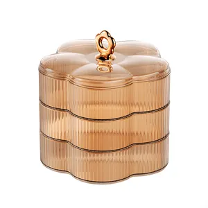 Creative luxury transparent amber multi-layer dry fruit nuts tray snack plate candy storage box with lid