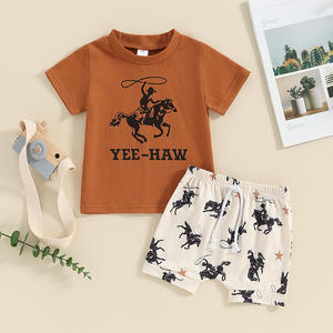 Ropa occidental para bebés, camiseta Vintage Yee Haw, conjunto de pantalones cortos de Rodeo, 2 uds., traje de <span class=keywords><strong>vaquero</strong></span> de campo para niños pequeños - Product Image 5