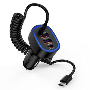 Cargador de Coche Cuatro en Uno, 30W PD QC, Carga Rápida con Cable en Espiral Tipo C para Vehículos - Product Image 1