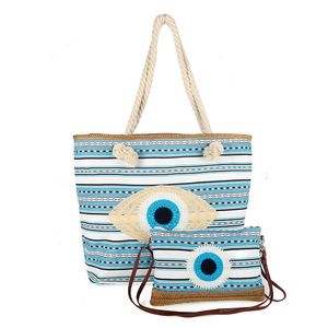 Bolsos de Mujer de Nuevo Diseño, Bolso de Hombro, Bolsos <span class=keywords><strong>y</strong></span> Carteras al por Mayor, Estilo Playero, Bolso Tote de Lona con Ojo Turco - Product Image 1