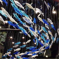 Lustre d'aquarium en forme de banc de poissons rectangulaire personnalisé, art lumineux créatif pour le bureau et le hall d'hôtel, luminaires suspendus en verre