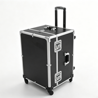 Valise trolley en aluminium noir avec roulettes, poignée télescopique et séparateur amovible, valise en aluminium à roulettes avec couvercle alvéolé