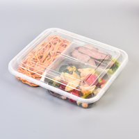 Boîte à lunch bento en PP de qualité alimentaire, micro-ondable, 3 compartiments, rectangulaire, en plastique, pour plats à emporter, repas rapides