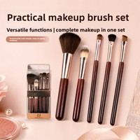 Grosir 5pcs Set Kuas Kosmetik Gagang Kayu Serat Sintetis Lembut untuk Blush Concealer Contour Blending OEM ODM Penggunaan Salon Kecantikan Profesional