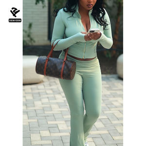 Ensemble de survêtement d'hiver pour femmes Y2k avec logo personnalisé, veste zippée intégrale, pantalon évasé, 2 pièces, vêtements de <span class=keywords><strong>sport</strong></span> pour femmes, ensembles de fitness pour la salle de <span class=keywords><strong>sport</strong></span> - Product Image 3