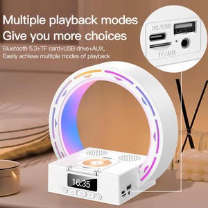 Lampe de chevet LED <span class=keywords><strong>2</strong></span>-en-1 avec affichage numérique, haut-parleur Bluetooth et chargeur sans fil pour smartphone, grande base ronde - Product Image 5