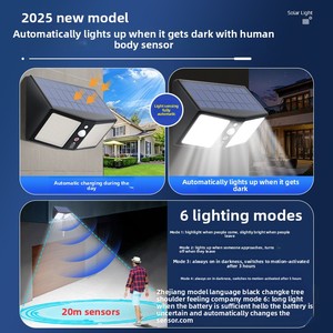 Nuova Lampada Solare LED <span class=keywords><strong>da</strong></span> <span class=keywords><strong>Esterno</strong></span> 2025 <span class=keywords><strong>con</strong></span> <span class=keywords><strong>Sensore</strong></span> <span class=keywords><strong>di</strong></span> <span class=keywords><strong>Movimento</strong></span>, Montaggio a Parete, Grado <span class=keywords><strong>di</strong></span> Protezione IP65, Super Luminosa per Cortili e Strade - Product Image 3