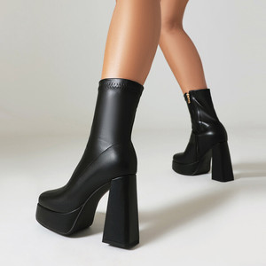 Bottes pour femmes, style personnalisé, nouvelle arrivée, imperméables, en cuir noir, plateforme, designs de luxe - Product Image 2
