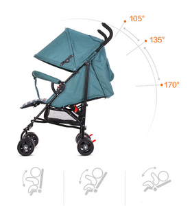 Poussette pliable légère pour bébé, poussette pour enfants, possibilité de s'asseoir/s'allonger, roues silencieuses, frein à ceinture, pare-soleil complet, acier inoxydable - Product Image 3