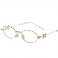 GN0801 Nouvelles lunettes décoratives ovales en métal à monture complète incrustées de diamants, de haute qualité, pour femmes, style célébrité internet, avec verres AC